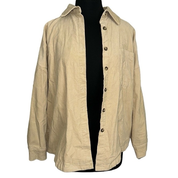 Daryl Ann Denner by Pink Lily Tan Corduroy Button Down Shacket Size Small - Picture 1 of 7